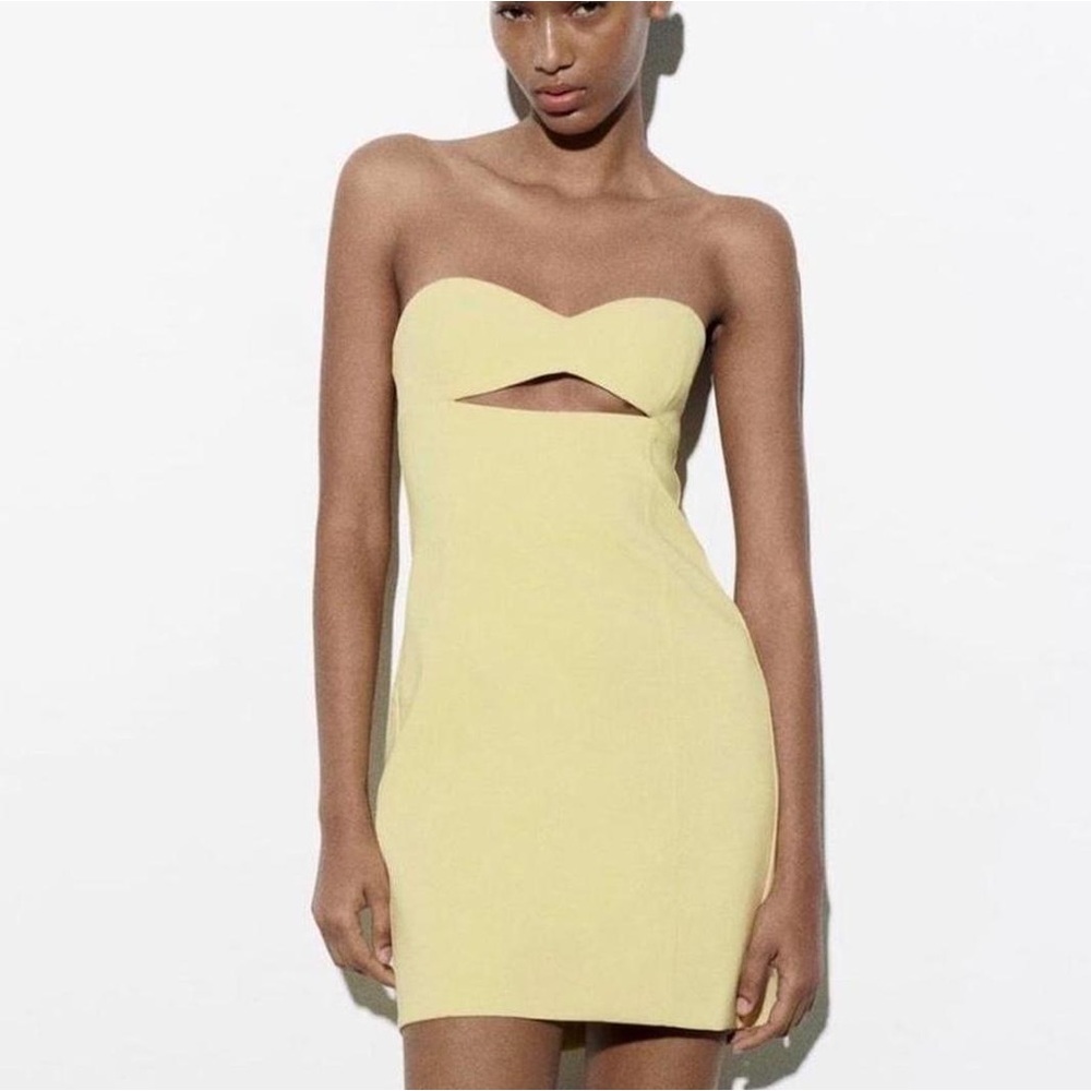 Zara Bodycon Strapless Mini Lemon Party Coctail Shower Bridal Dress Size XS